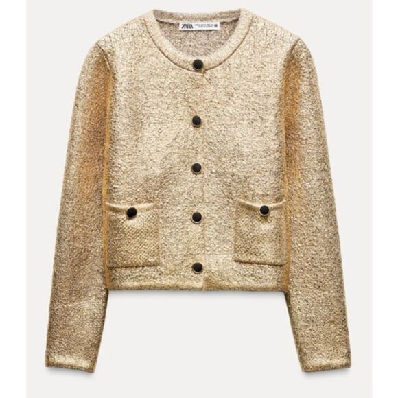 Zara Foil Knit Cardigan Gold Sz. S Sustainable Recycled - Picture 1 of 9